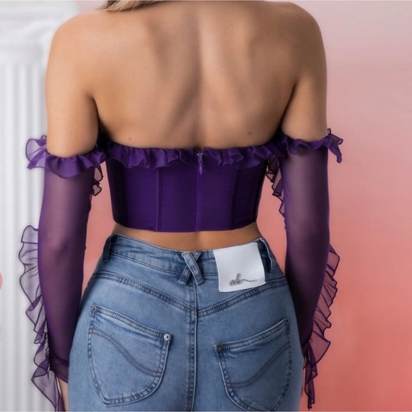 Oh‎ Polly US8  Filia Purple Frill Detail Crisscross Crop Top Corset Club Sexy - Picture 6 of 9